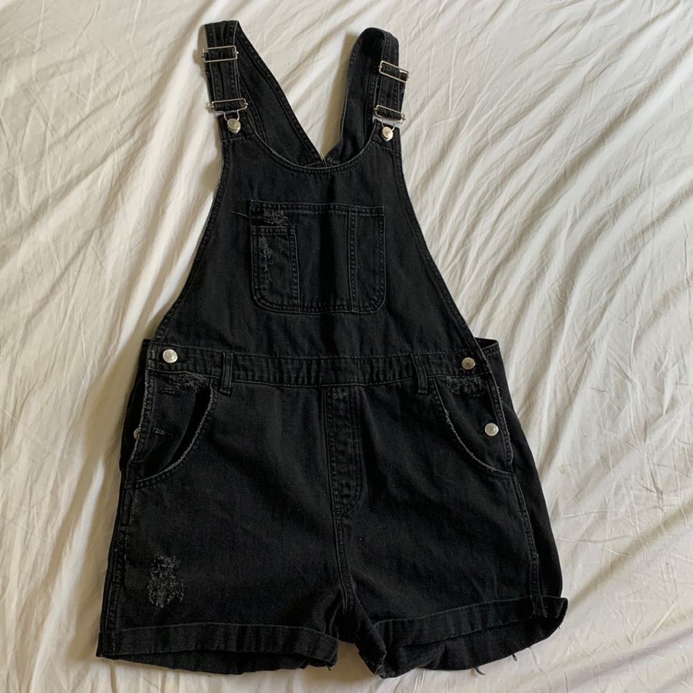 Top Shop Black Distressed Shortalls / Overall Shorts